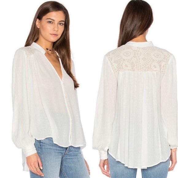 𝅺Free People White Canyon Rose High-Low Blouse sz small - Picture 1 of 4